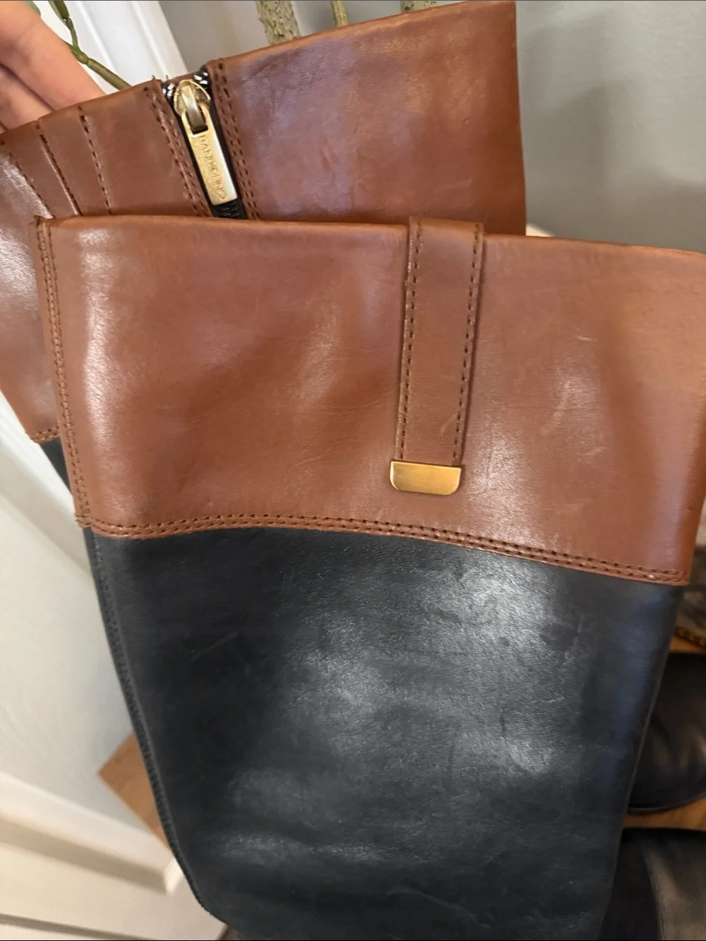 Bandolino BDBAYA Black Brown Leather Riding Boots Women’s 9M